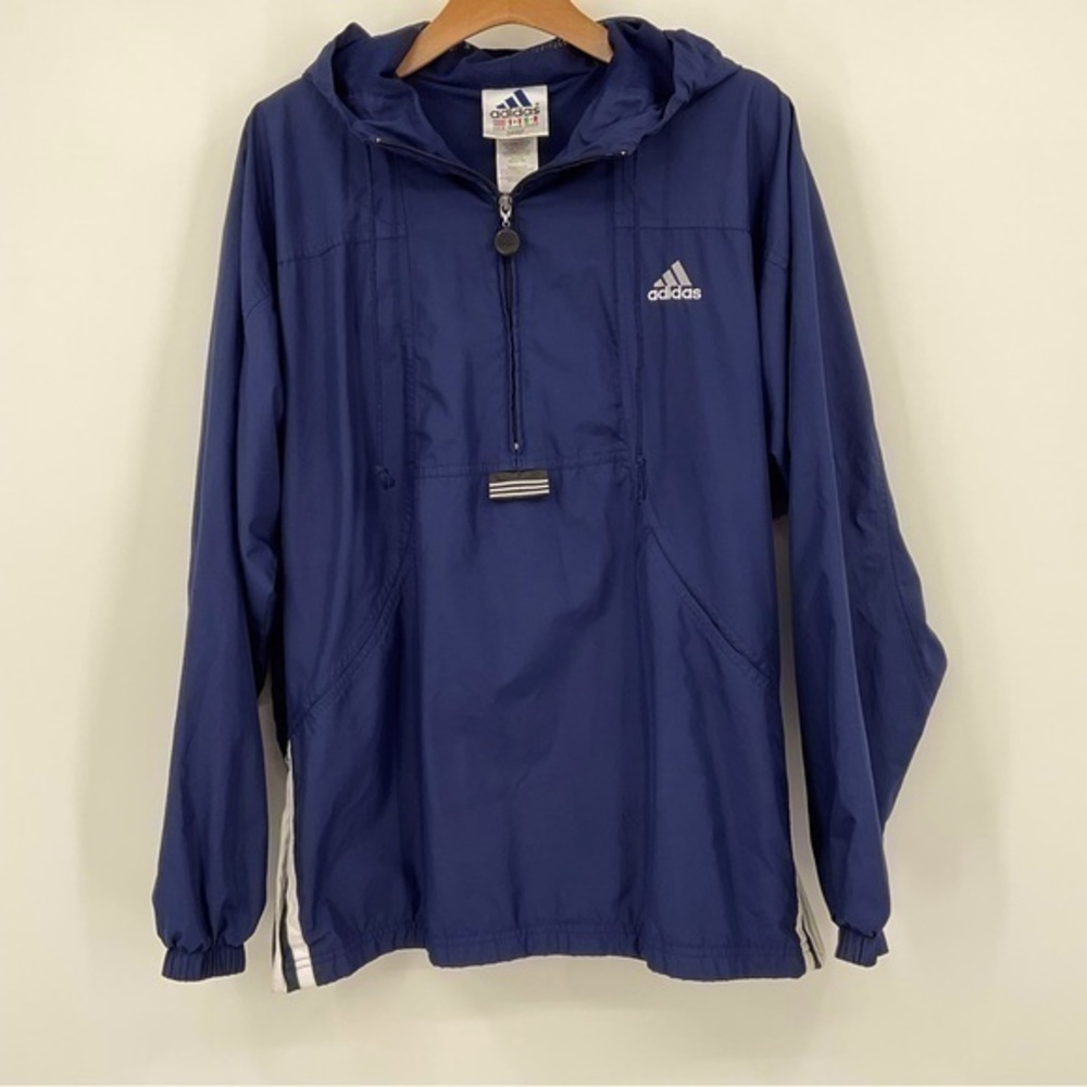 Adidas Navy Blue Pullover Wind & Rain Track & Field Jacket Size Medium J19‎